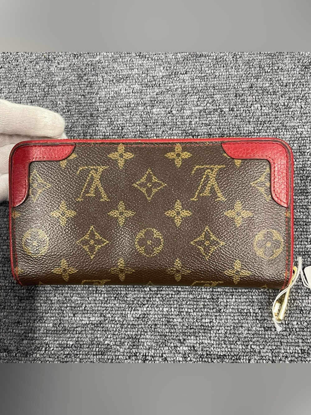 Louis Vuitton Brown Monogram Wallet with Red Trim
